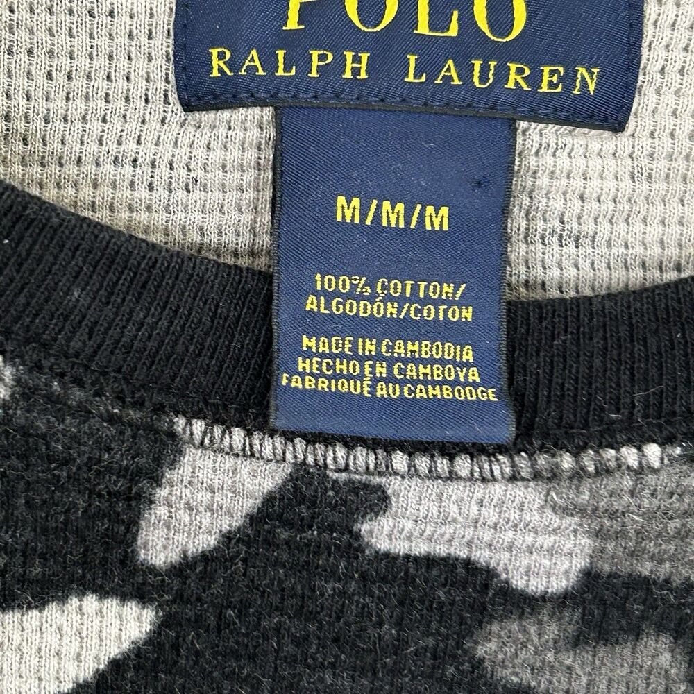 Men's Polo Ralph Lauren Waffle Weave Thermal Shirt Size Medium Camo Black Grey - Picture 6 of 9